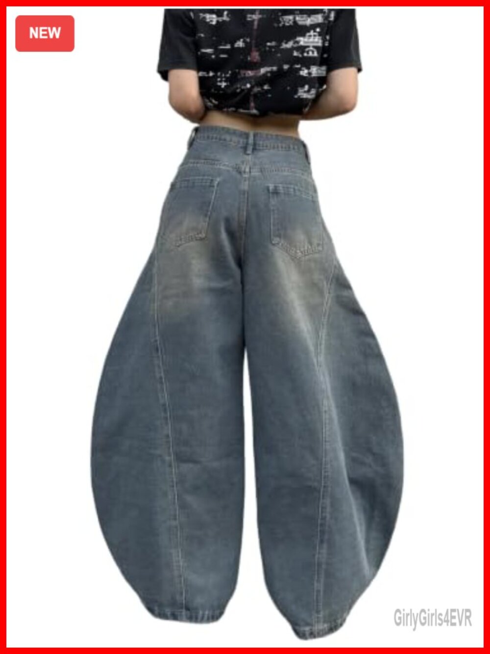 Women's Barrel Jeans Wide Leg Loose Denim Pants Cargo Pocket